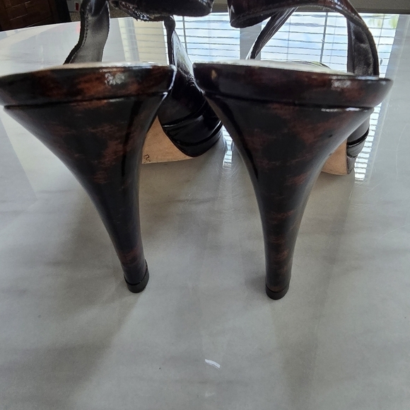 Antonio Melani Heels Womens Sz 9M Brown Patent Leather Open Toe  Ankle - Picture 7 of 15